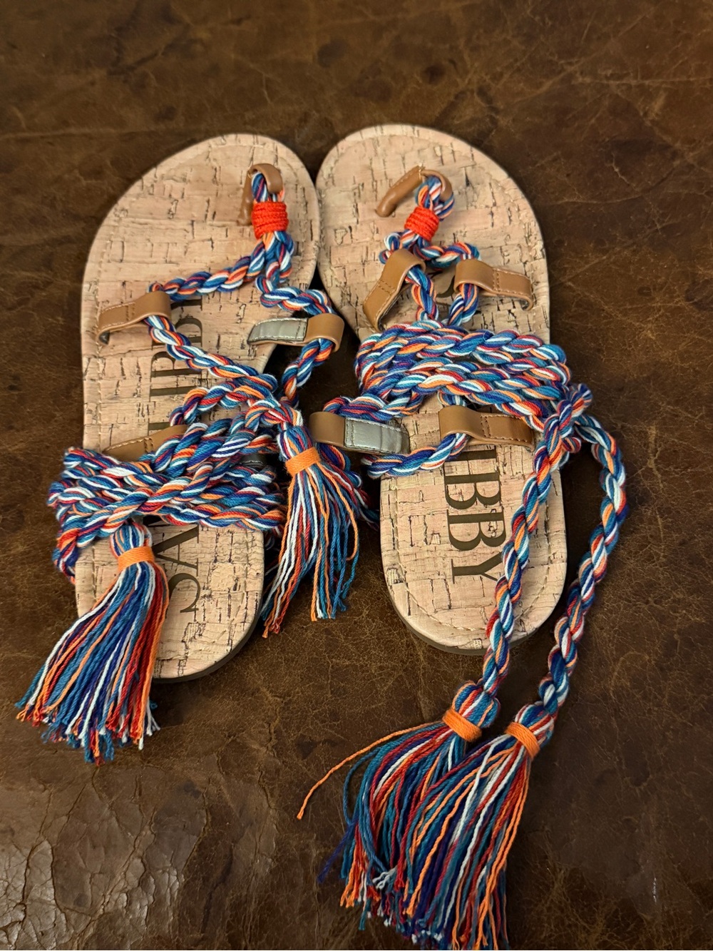 Sam & Libby Boho Braided Rope Wrap Tassel Sandals Cork Footbed Sz 7